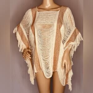 Boutique: New Copper Caramel Boho Tulum Top Shredded Back Organic Festival Shirt